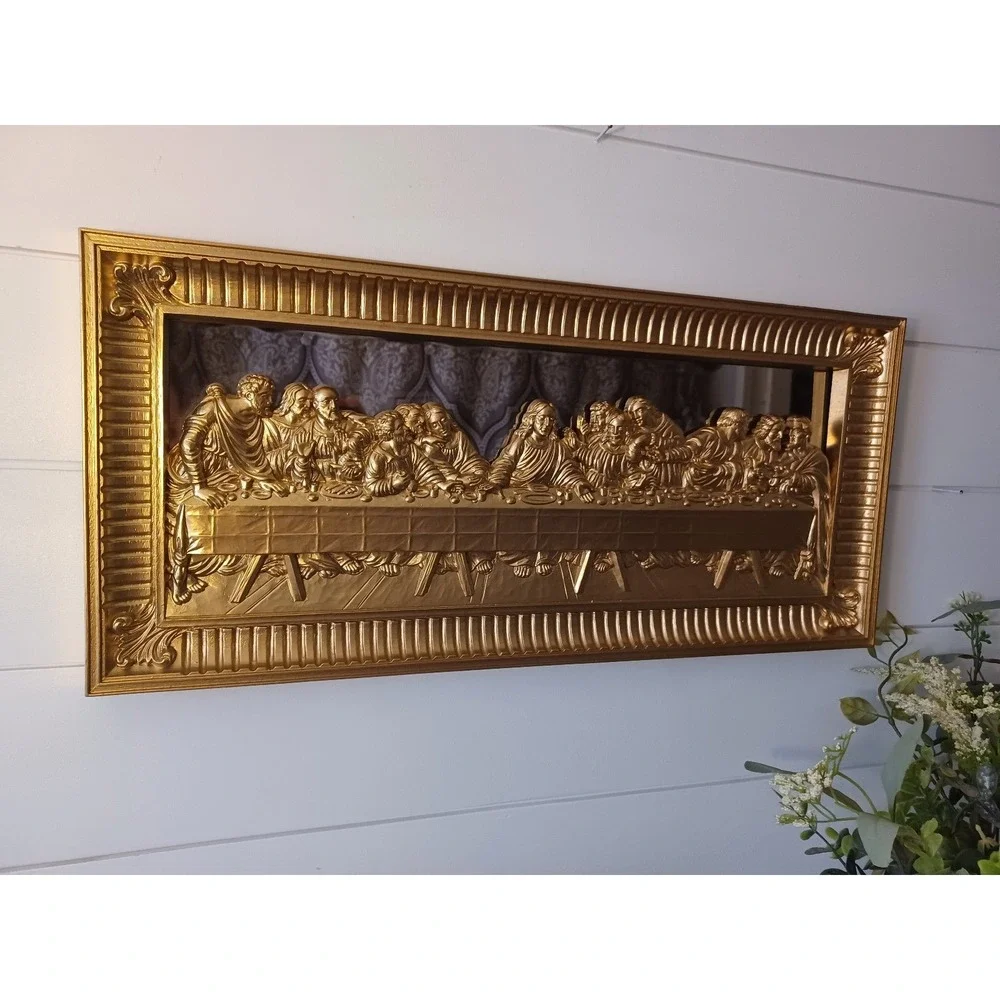 Vintage homco last supper gold mirror wall hanging